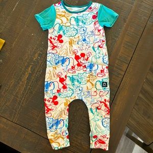 EUC RAGS Hip Pocket Romper 'Mickey with Friends' Disney Collection 6-12month